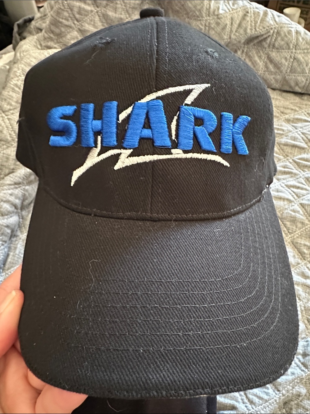 SHARK Embroidered Black Baseball Cap with Blue Logo